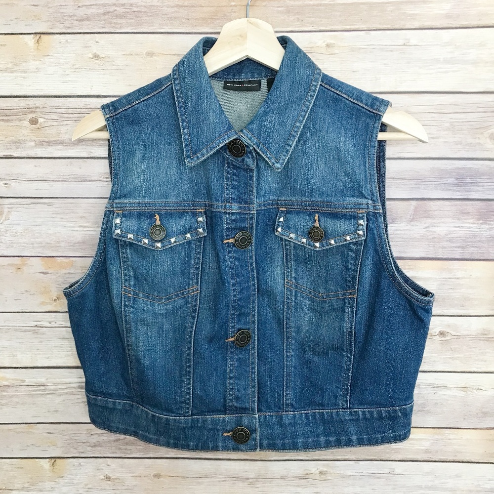 New York & Company Denim Vest with Studs M